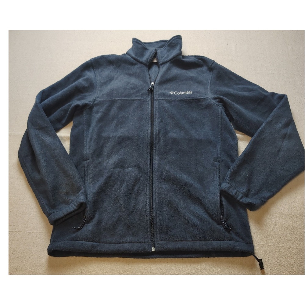 Columbia Mens Full Zip Fleece Jacket Navy Blue Small Mock Neck Outdoor Layer